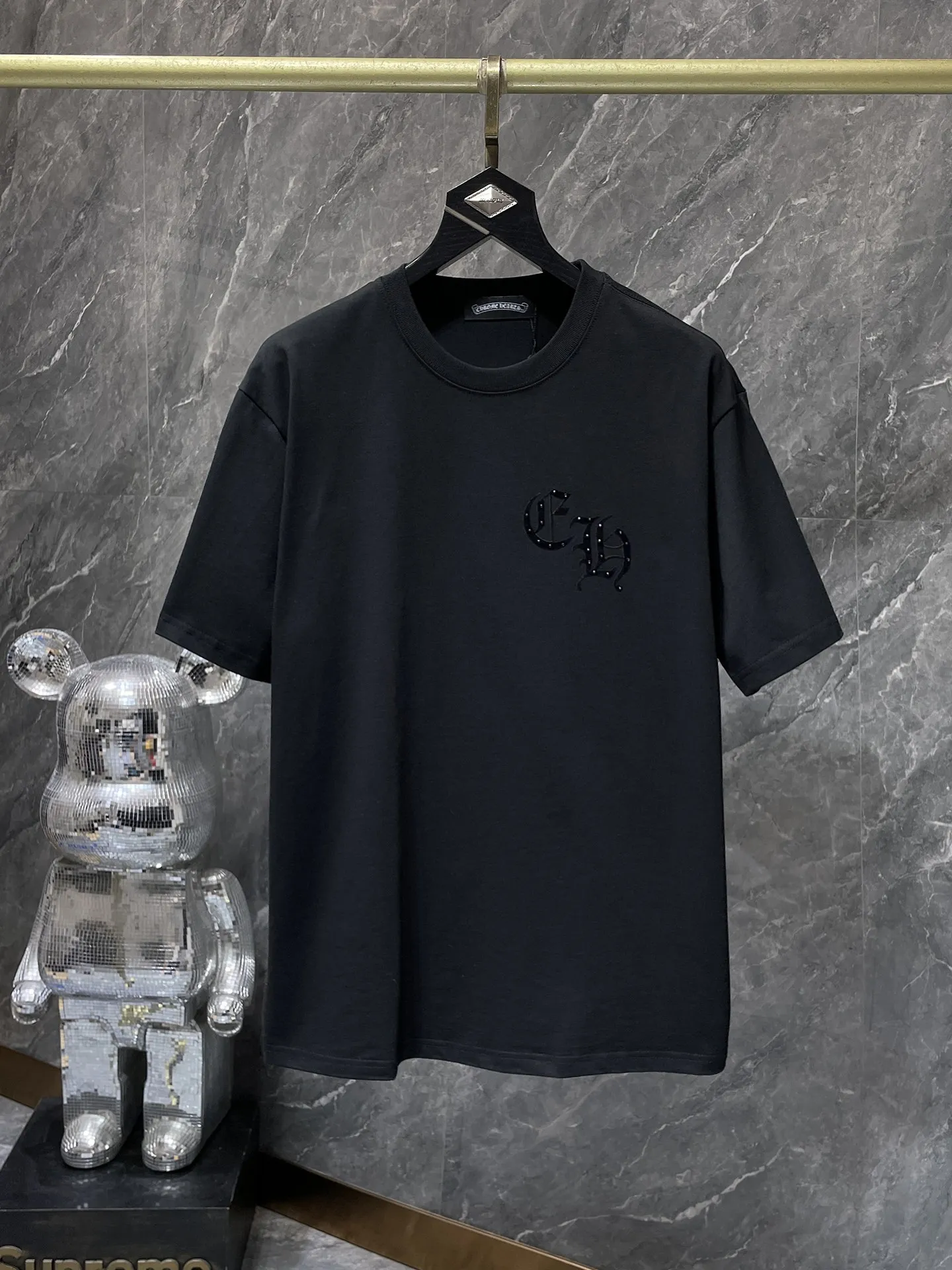 P160 New in summer Chrome Hearts 25ss High-weight environmentally friendly high-quality top fabric 280g Chrome flocking hot diamond cross horseshoe short sleeves counter synchronization 1:1 replica version Recommended colors: white, black